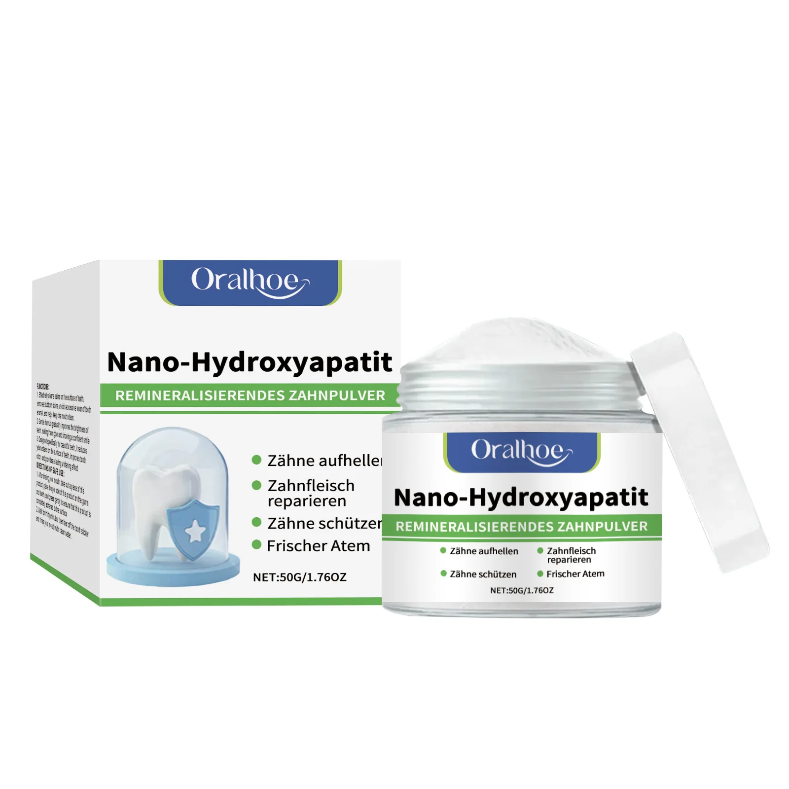 Nano-hydroxyapatiet remineraliserend tandbleekpoeder, zachte mondverzorging, verheldert gele tanden, verwijdert vlekken, voedt het tandvlees