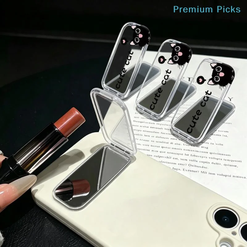 portableCute Bow Style Phone Grip Foldable Kickstand with Makeup Mirror Function Portable Anti-drop Holder for Women