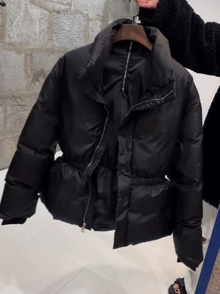 Women's Winter Jacket Hooded Short Top Cropped Drawstring Waist Coat Long Sleeve Warm Oversized Jackets Streetwear Woman Clothes