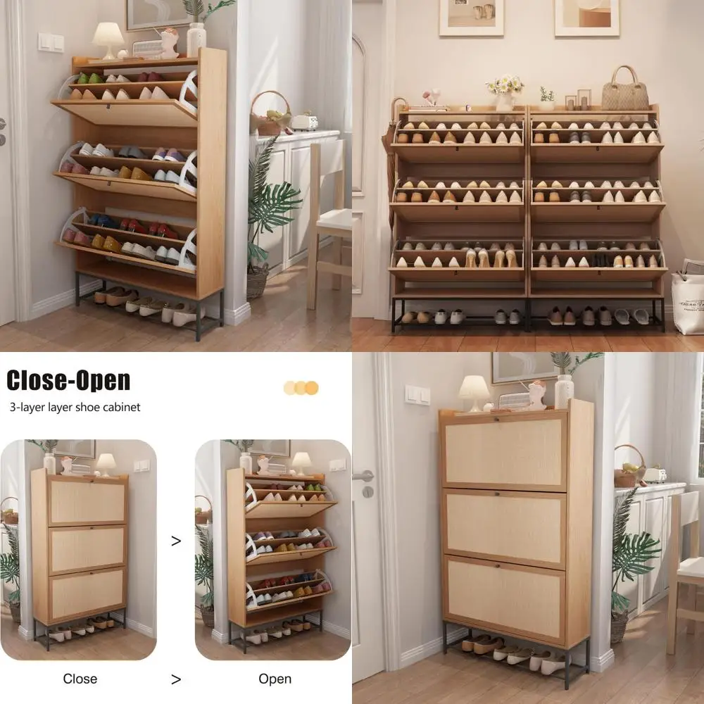 منظم أحذية خشبي مع 3 أدراج - رف أحذية نحيف قائم بذاته للتخزين الفعال