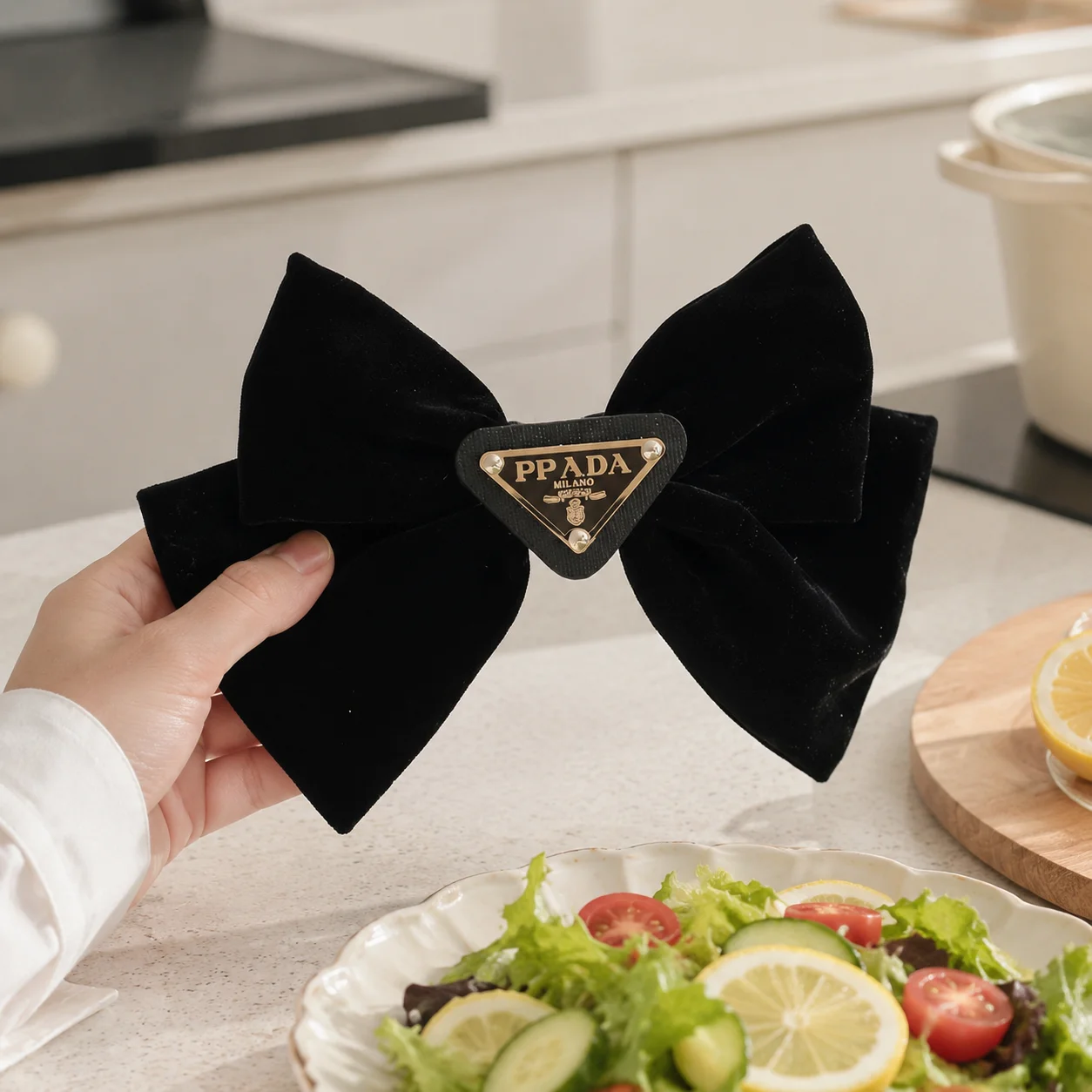 

Light luxury triangle hair clip black velvet bow retro fragrance accessory for women Y2K style