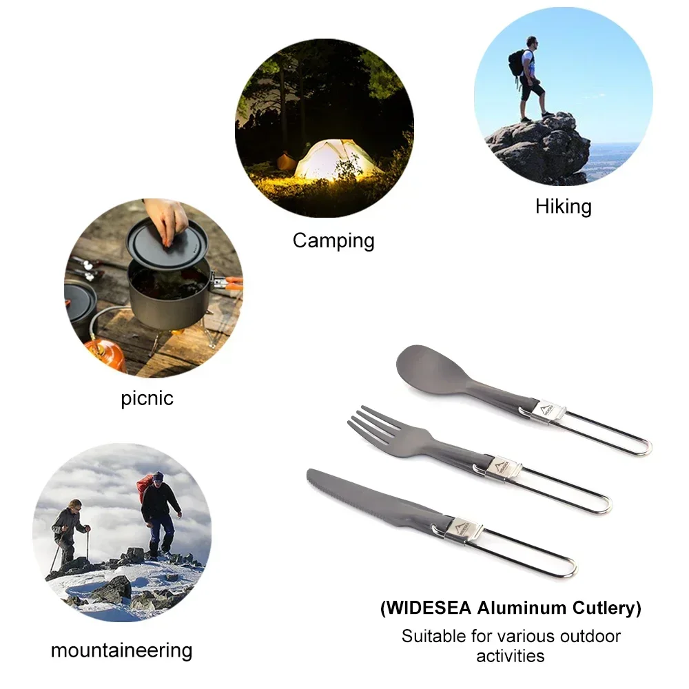 Widesea Camping Aluminum Spoon Fork Knife Tableware Set Ultralight Outdoor Cooking Equipment Cutlery Cookware Hiking Trekking