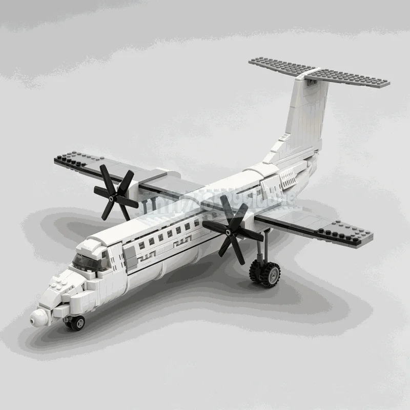 1031PCS White Twin Propeller Regional Passenger Aircraft Model Custom Building Blocks DIY Assembly Educational Toy Desktop Gift