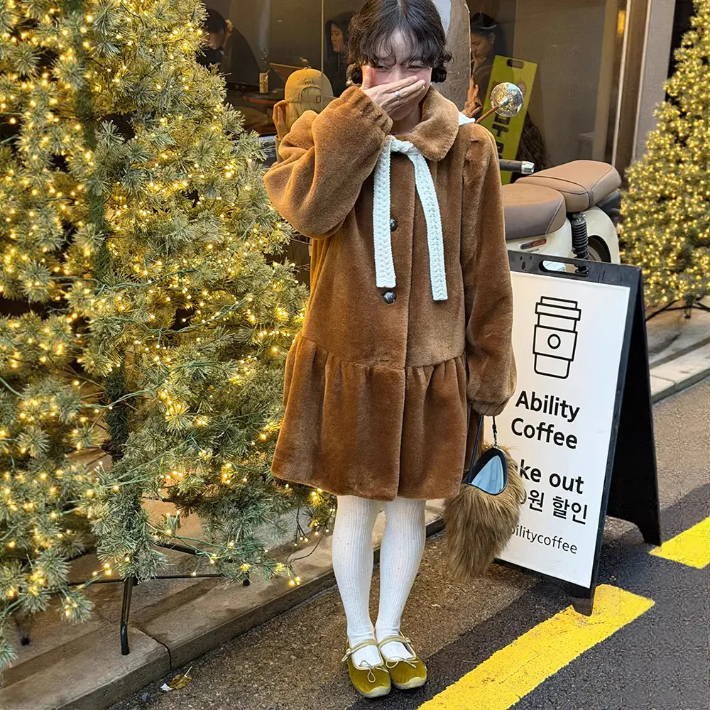 

Princ oulder Bubble Sve Fur Coat Warmth Women's Faion Medium-Length Coat Polyester Fiber Fur Collar China Made