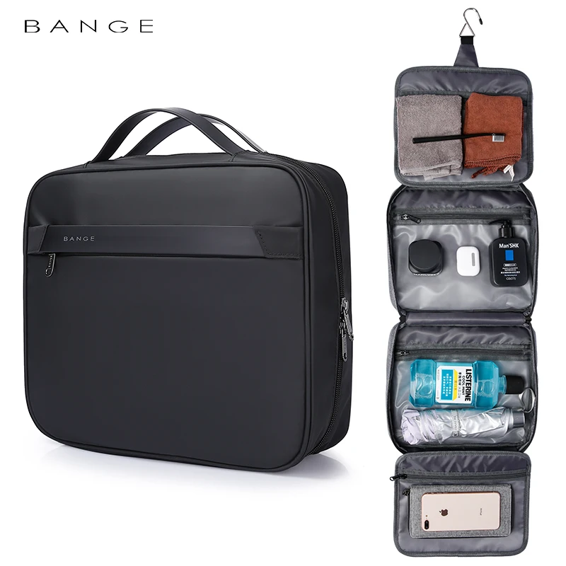 

BANGE Women Travel Make Up Bag Collapsible Toiletry Cosmetic Storage Bag Portable Waterproof Oxford Cloth Wash Pouch Men's Handb