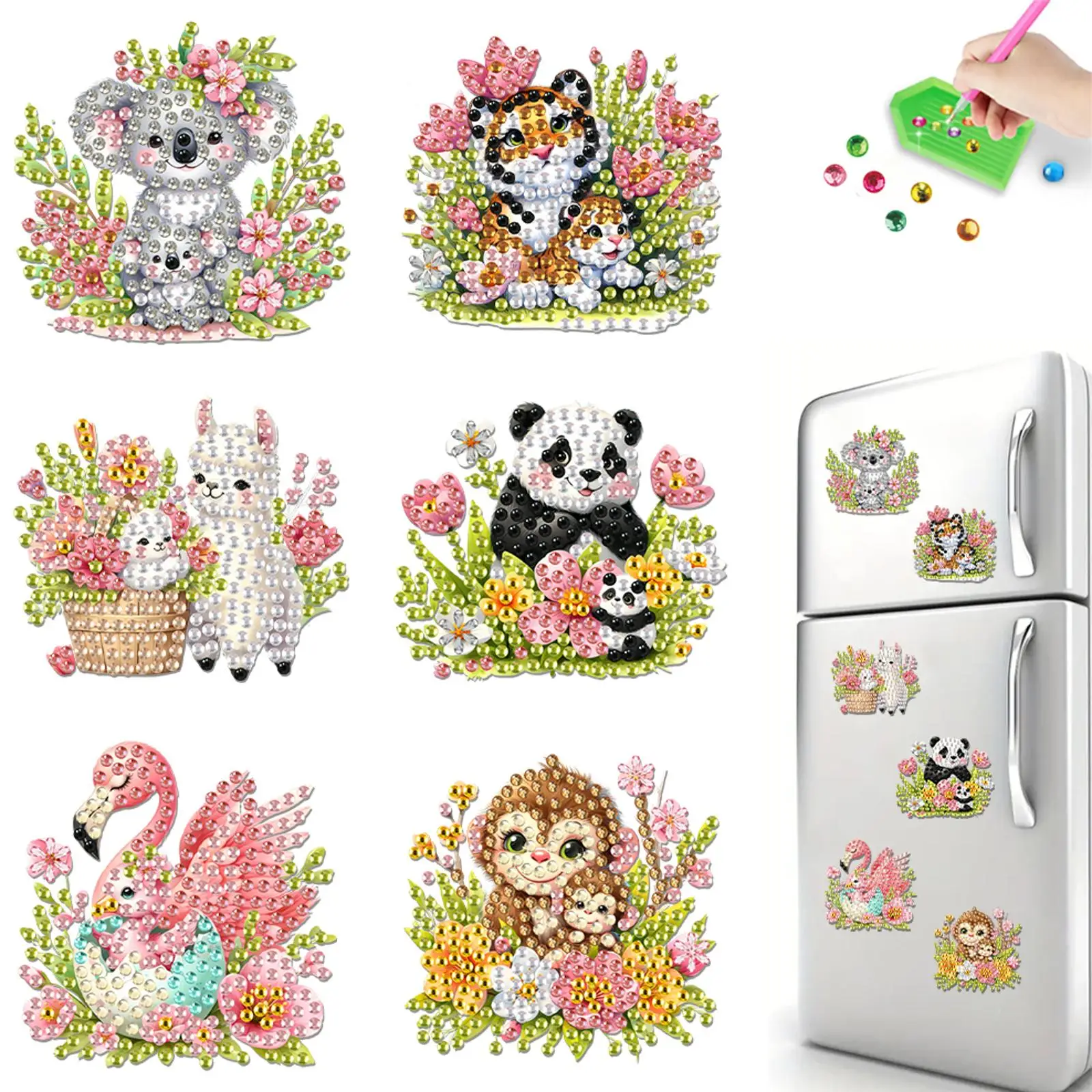 6Pcs DIY Diamond Painting Fridge Magnets Diamond Painting Magnets Kit Crystal Sparkling Diamond Magnets Set for Home Decoration