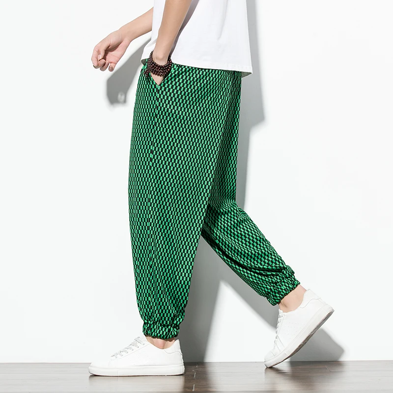 Coole Eis Seiden hose koreanischen Stil Plaid Sommer Freizeit hose Herrenmode Hose männlich übergroße Harems hose Kleidung Streetwear