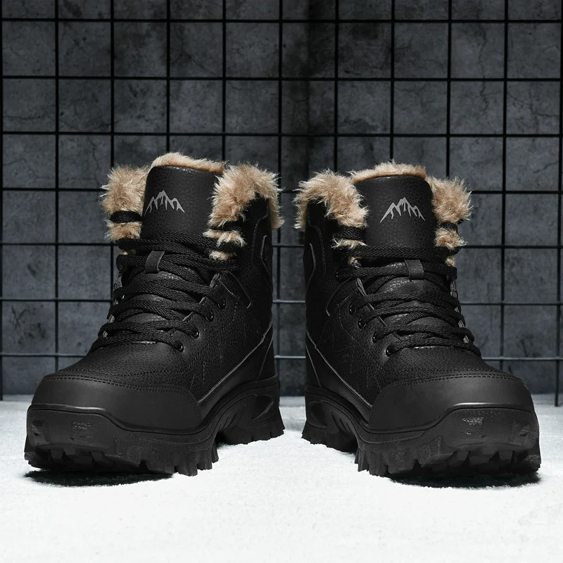 Nuevas botas de nieve de invierno para hombre, zapatillas de deporte de cuero impermeables con cordones, Botas de senderismo informales de alta calidad para hombre, botas de trabajo cálidas para exteriores