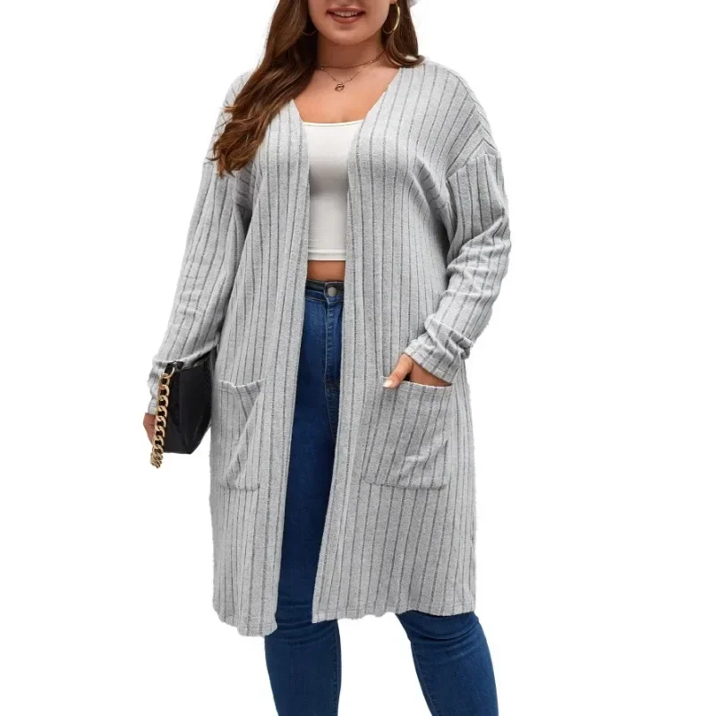 Women\'s 1XL-5XL Plus Size Spring and summer new oversized casual long sleeved cardigan sweater jacket for women