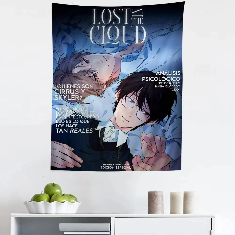 BL Anime Couple Wall Tapestry Pastel Romantic Art Cozy Room Decor Yaoi BL Manga Fan Gift