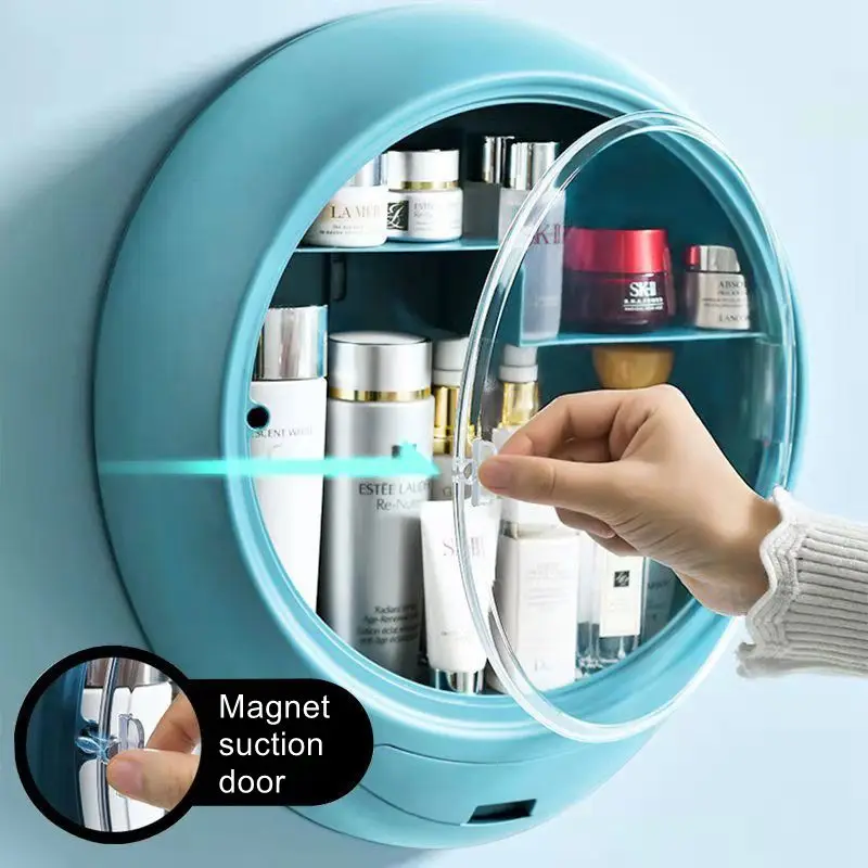 Bathroom Wall-mounted Makeup Organizer without Punching Large Capacity Cosmetic Storage Box Jewelry Organizer for Women