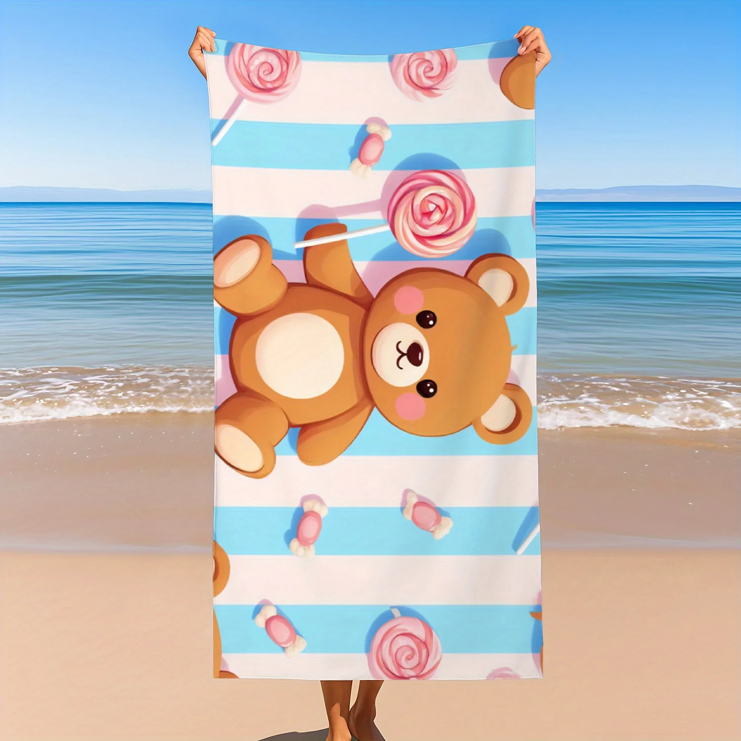 

Милое кавайное полотенце с плюшевым мишкой, пляжное полотенце, яркий мягкий аксессуар для йоги, плавания, бега, пляжа, бассейна, йоги