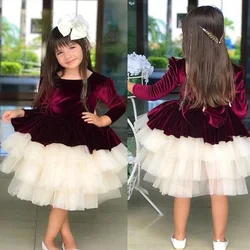 2022 New Spring Velvet Baby Girl Gown Birthday Party Wedding Dress For Children Princess Birthday Evening Dresses Kids Clothes