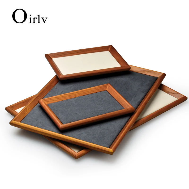 

Oirlv 3 Size Jewelry Trays Stackable Wooden Jewelry Tray Display Necklace Ring Earring Bracelet Watch Wood Jewelry Display Tray