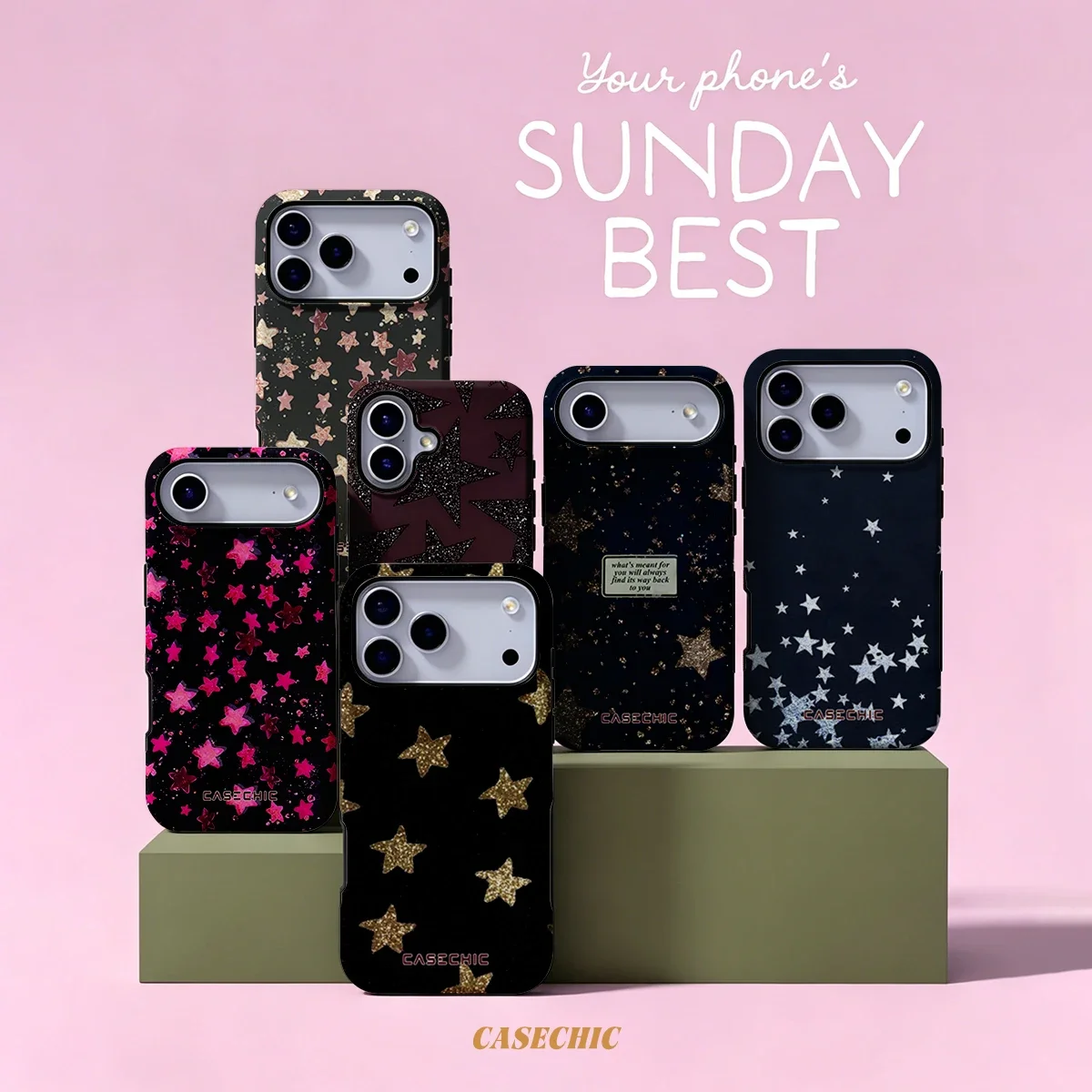 Glitter Star Background For Samsung Galaxy S26 S25 S24 A56 A36 Dual Layer Luxury Full Lens Protective phone Cover CaseChic