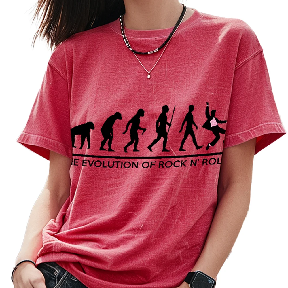 

Summer Women's Washed T-Shirt Ape to Human Evolution Print Oversized Loose Short Sleeve Fashion Simple Everyday Top Distressed