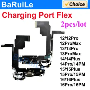 Bilashmart BaRuiLe 2 Charging Port Dock Connector Flex Cable with Microphone iPhone 14 13 12 Pro Max 16 15 Plus USB Charger Repair
