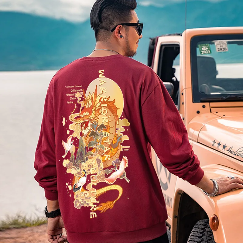 Winter oversized men trendy chubby round neck printed plush warm hoodie with added fat on chest oversized loose 15XL 200KG