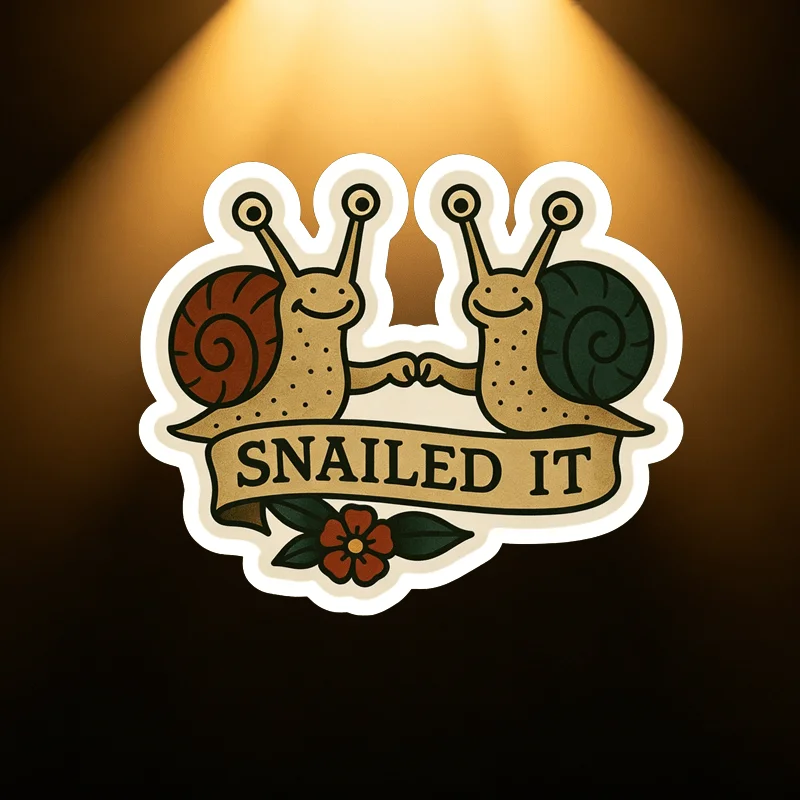 Old school tattoo snail Pun sticker, cute handshake snail 