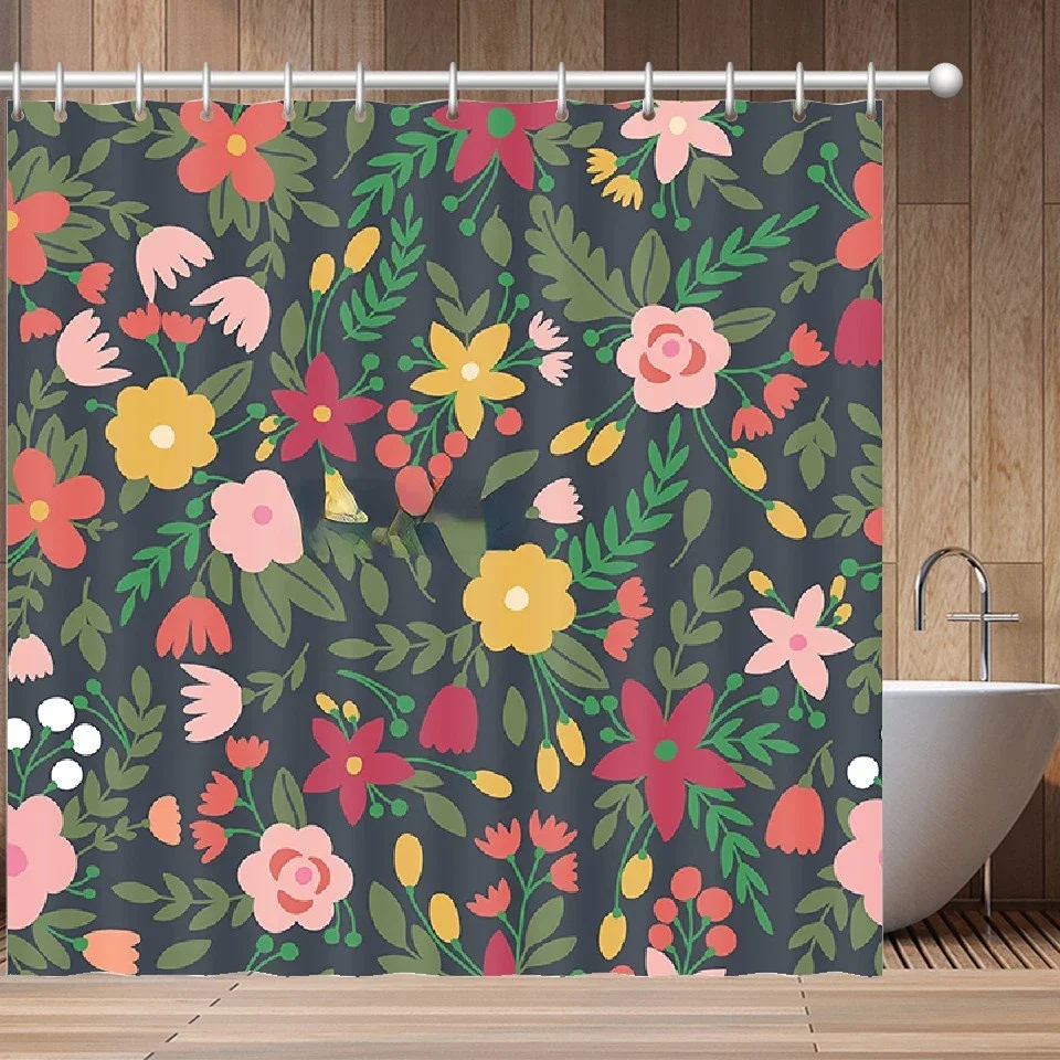 Bohemian Floral Print Shower Curtain Scandinavian Style Children's Bathroom Shower Curtain Kitchen Waterproof Curtain Banheiro