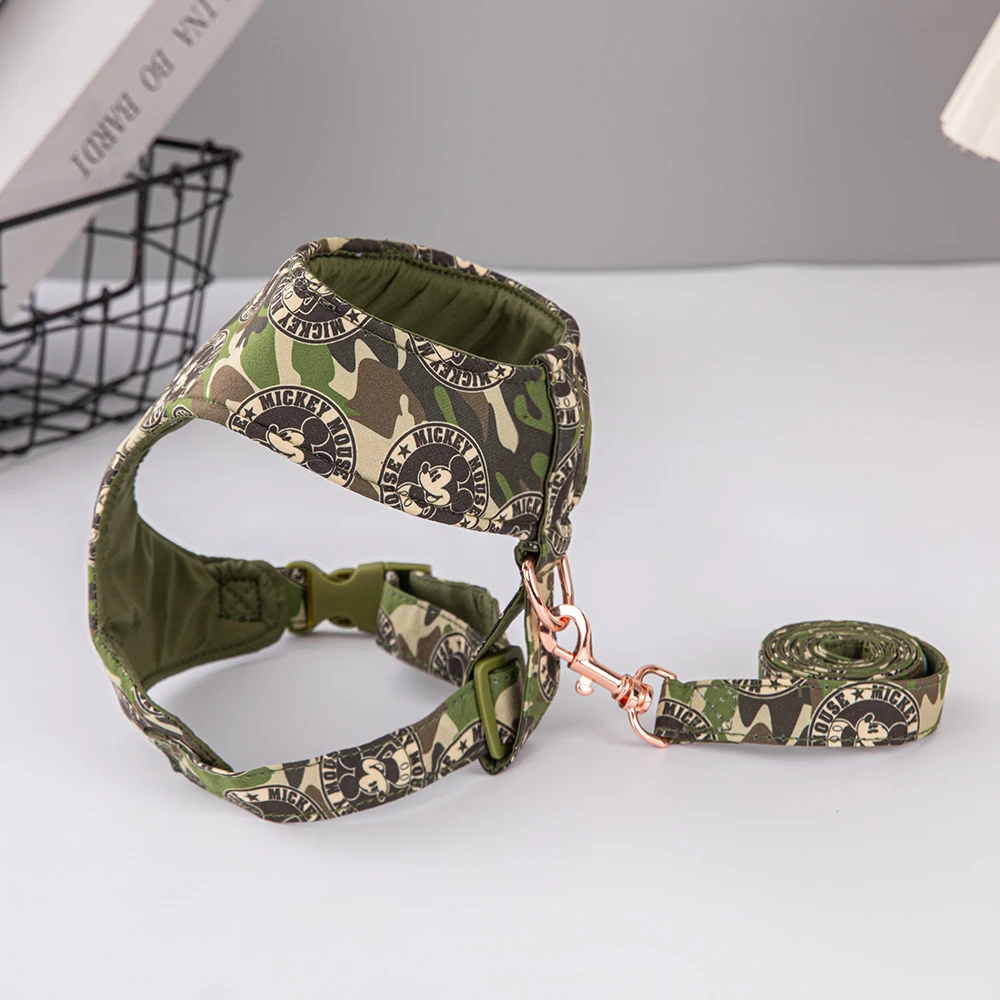 Disney Army Green Camouflage Dog Leash Set Spring and Summer Dog Accessories Separable Cotton Dog Collar  Dog Harness