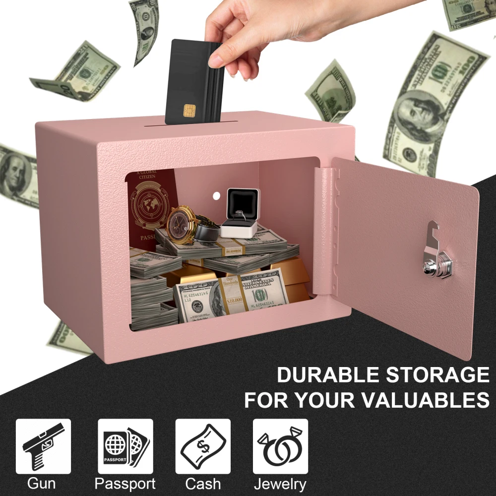Secure Safe with Key & Password: 0.23 Cubic Ft Small Home Safe for Money, Docs & Valuables