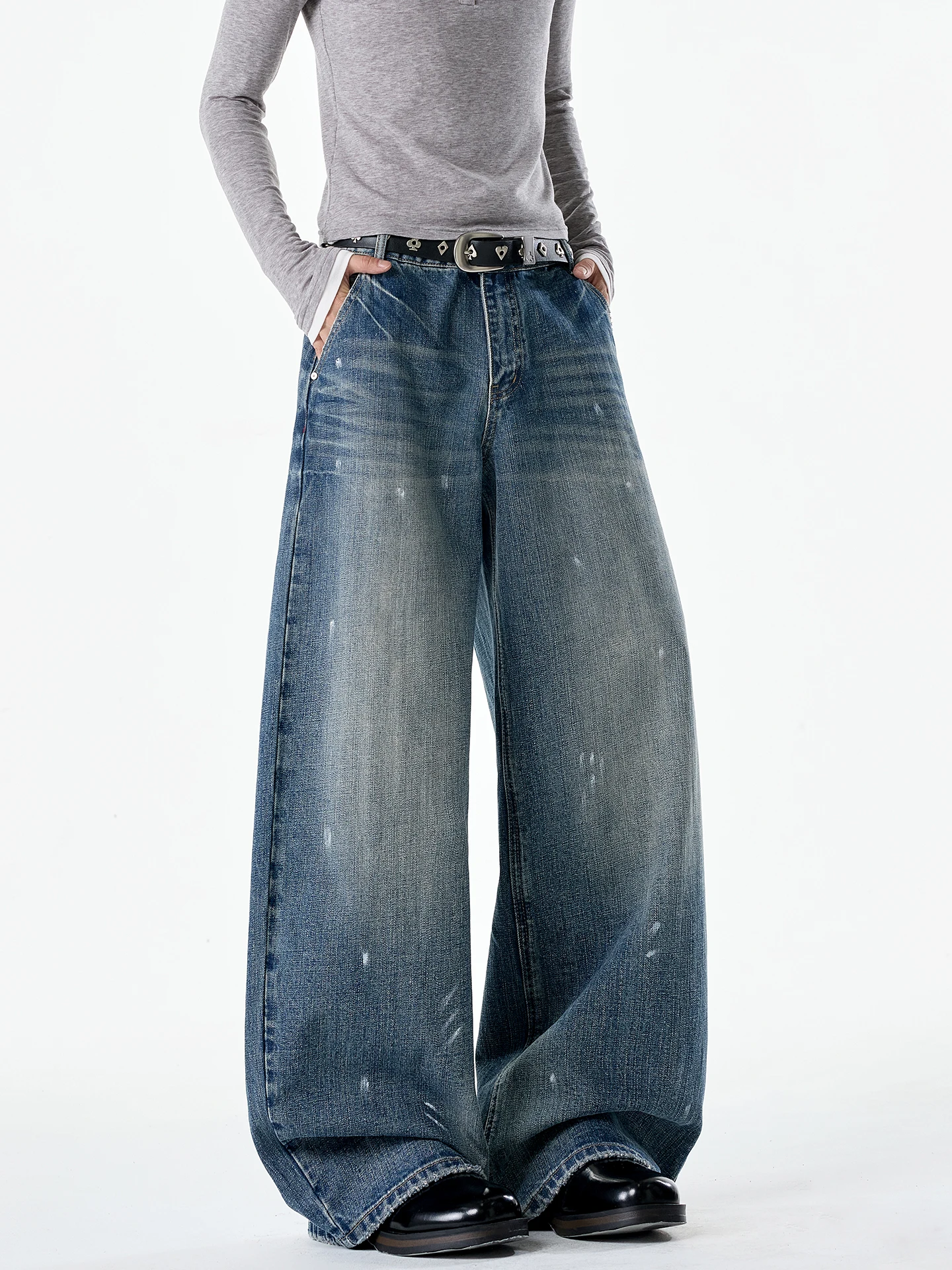 Calças Jeans Estilo Americano Lavadas com Pintura Spray, Largas e Soltas, com Estampa de Grafite, Calças Retas Longas para Ho...