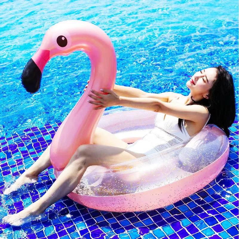 

Thickened Internet Celebrity Sequined Starry Sky For Adults PVCSwim Tour Flamingo Red Swimming Ring