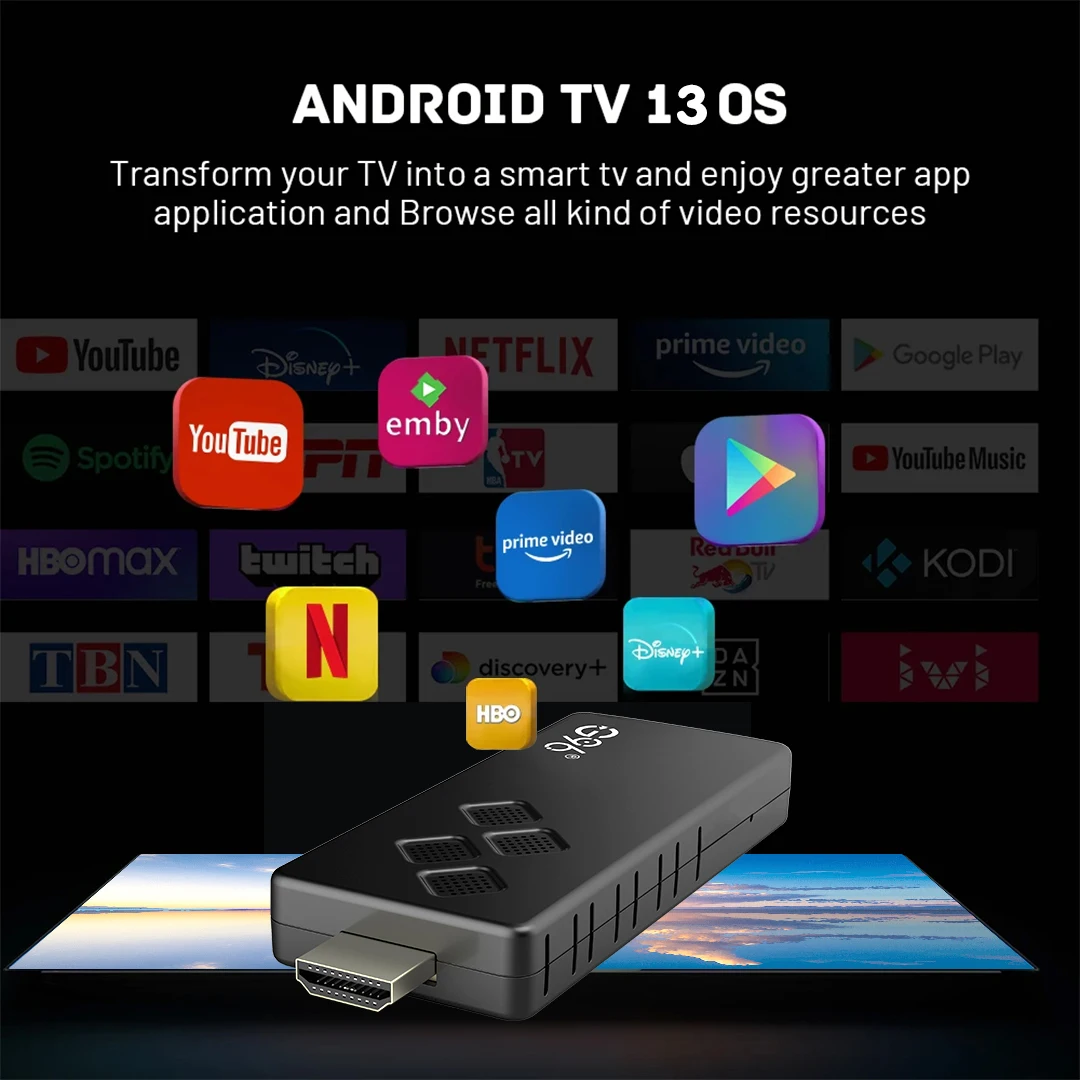 Android 13 Smart TV Stick, Netflix, IATV, 4K, HDR10 +, Assistente do Google, Dual 2.4G, 5G WiFi, Youtube, Multi Language Streaming Media Player