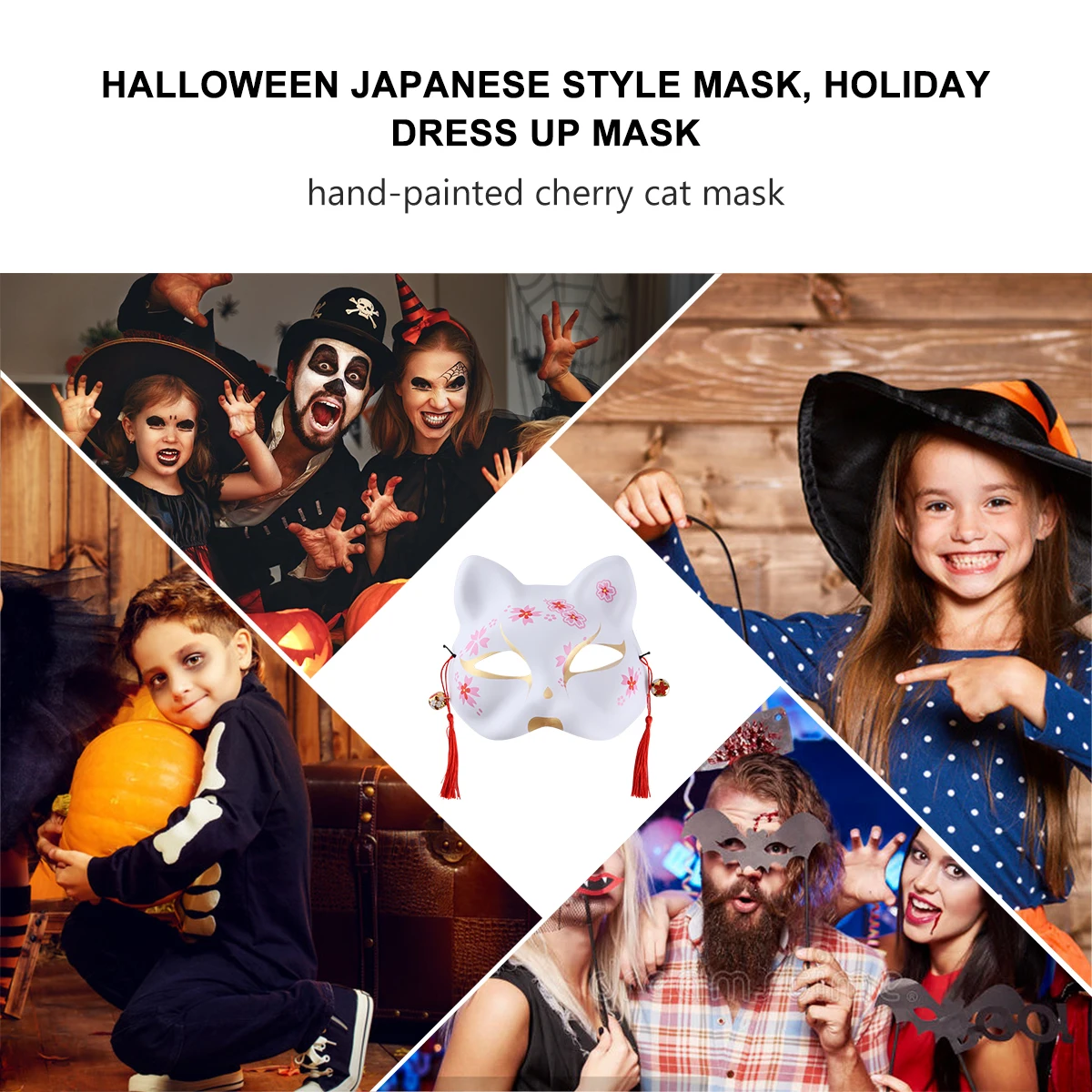 

2pcs Cat Mask Design Halloween Plastic Adult Japanese Half Face Masks Adjustable Band Cosplay Props Dressing