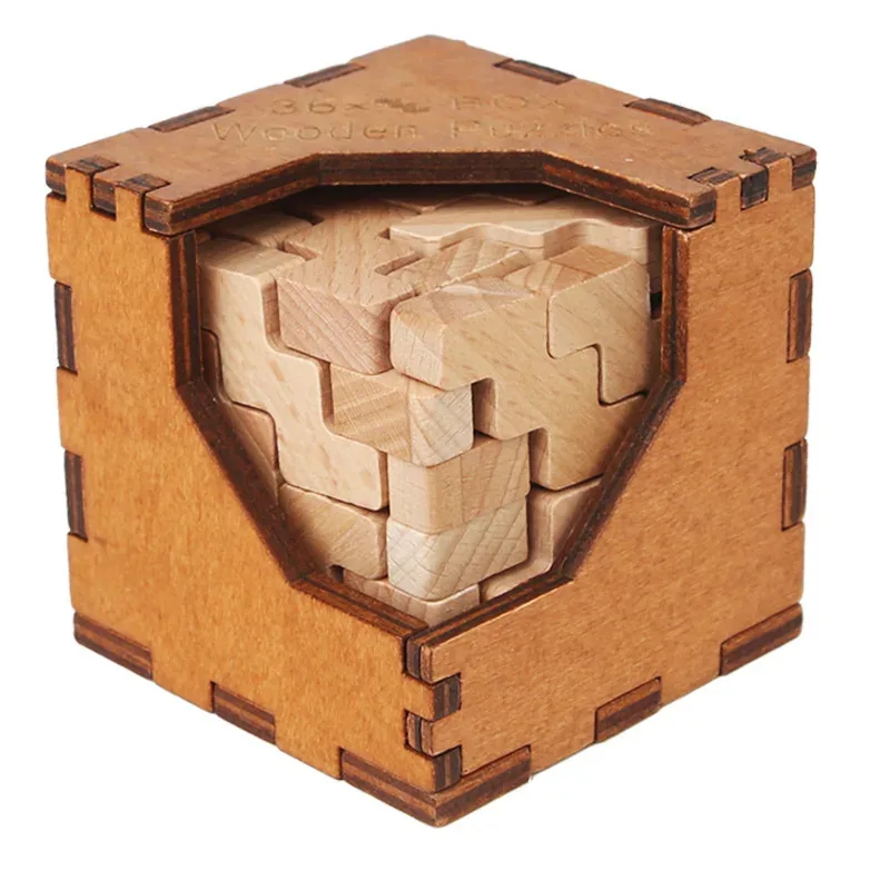 

New 3D Wooden Logic Brain Teasers Cube Box Puzzles Game, Mojo, 36 Assemble Blocks into 1
