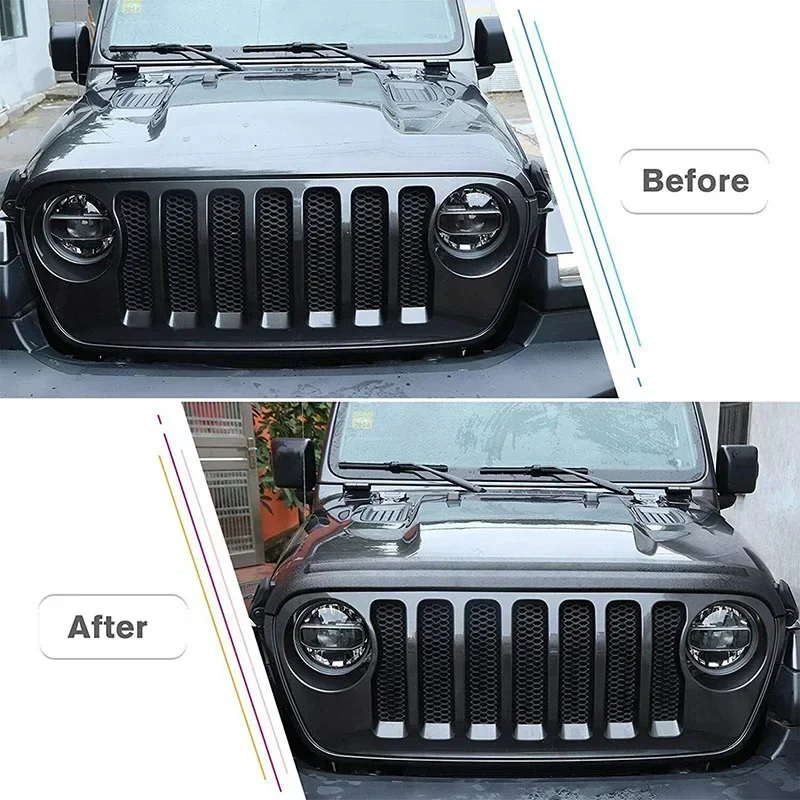 Deflector de capó delantero de coche de alta calidad apto para Jeep Wrangler JL JLU JT 2018 + ABS negro bisel protector de capó delantero accesorios de coche