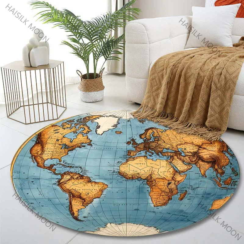 Multiple sizes Vintage globe map Print Round Carpet Living Room Bedroom Table Chair Sofa Decorative Carpet Luxury gifts