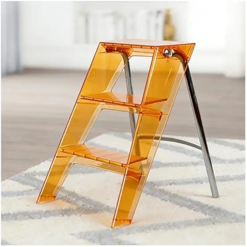 Clear Acrylic 3-Tier Folding Ladder with Non-Slip Steps – Compact Lightweight Design for Home Decor Display Storage and Elevated