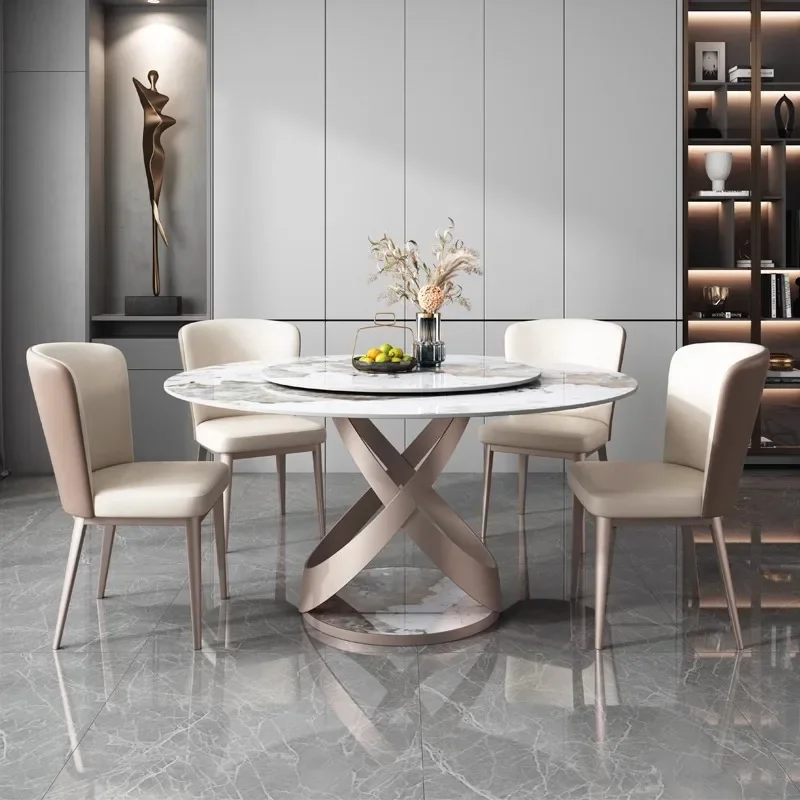 Dining room furniture rock slab dining table and chair combination modern rotating round table luxury restaurant dining table