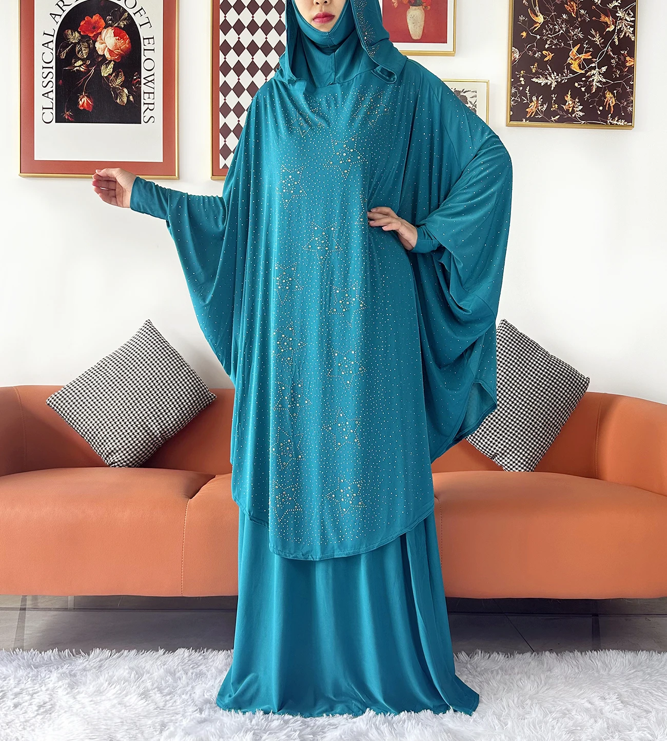 Two Piece Set Jilbab Prayer Clothes Muslim Abaya Set Women Prayer Garment Dress Hijab Long Khimar Skirt Sets Islamic Ramadan