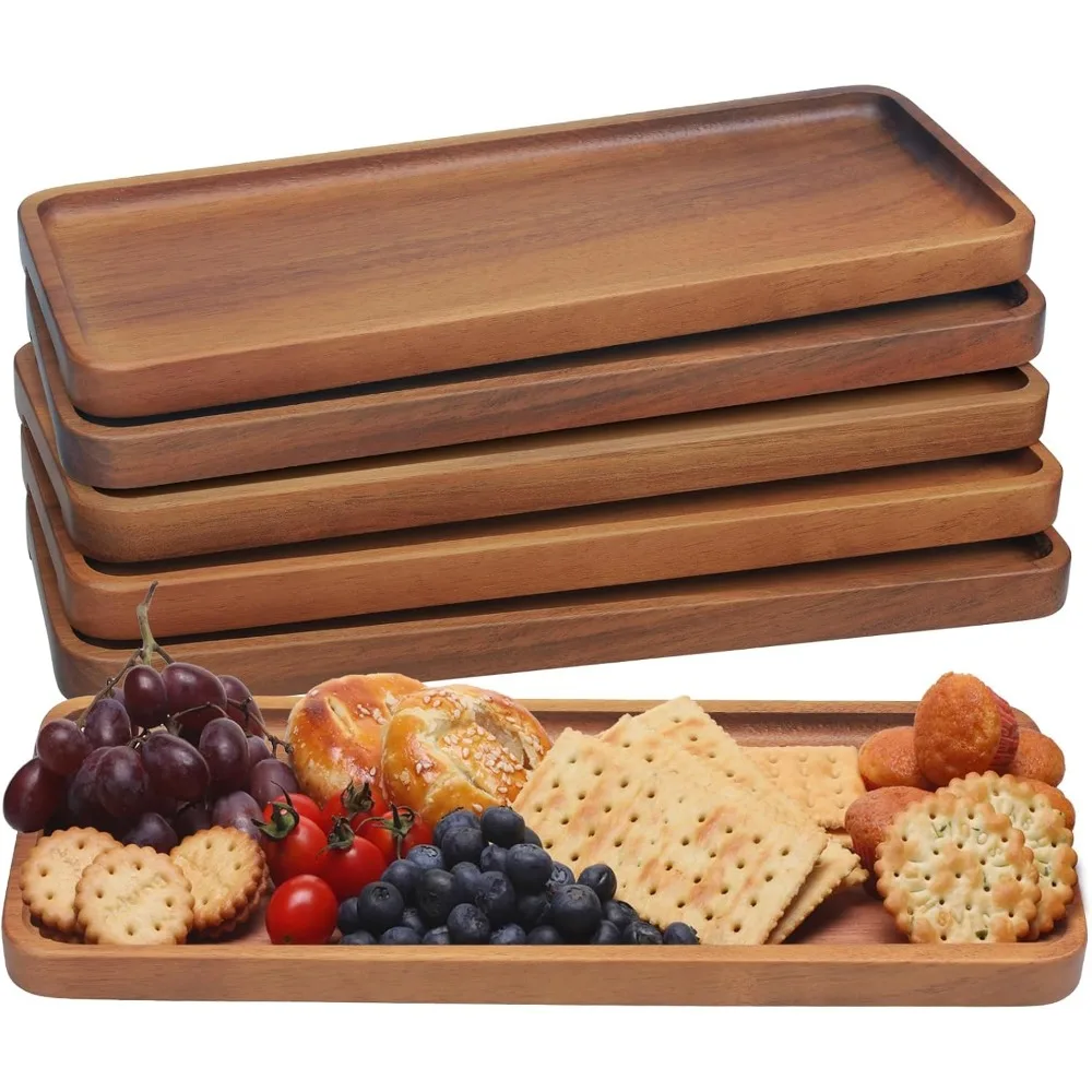 

14" x 5.5" Acacia Wood Serving Trays, Set of 6 Mini Charcuterie Boards for Kitchen, Home Decor, and Parties