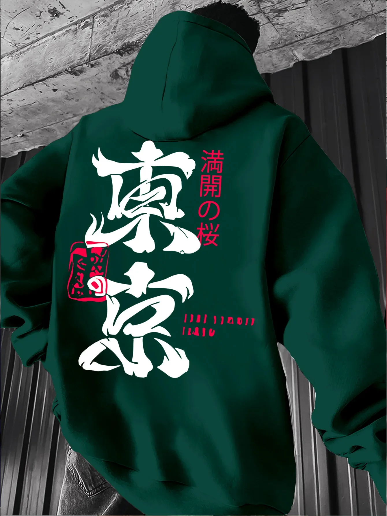 Men's Japanese Kanji Hoodie 100% Cotton Graphic Print Samurai Style Streetwear Oversized Pullover Sweatshirt Autumn Winter