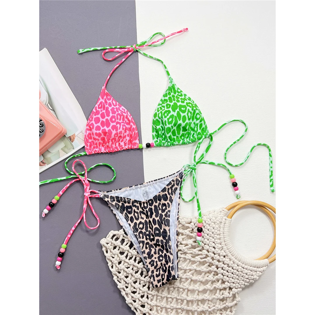 Sexy Bikini mit Leopardenmuster, Halterneck, zweiteilig, Damen-Badeanzug, Badebekleidung, Badeanzug, Schwimmanzug V4517 – Detail 8