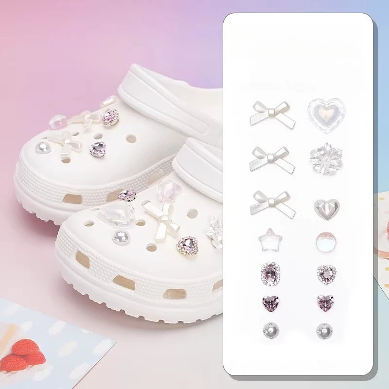 Luxury Bow Heart Shoe Charms for Summer Beach Sandals Rhinestone Ballet Style Decorations DIY  Accessories Women Girls Gifts