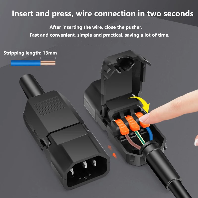 محطة جديدة العقص التيار المتناوب قابس طاقة 10A250V ثلاثة دبوس IEC موصل الذكور والإناث التزاوج شحن رئيس أسود أبيض