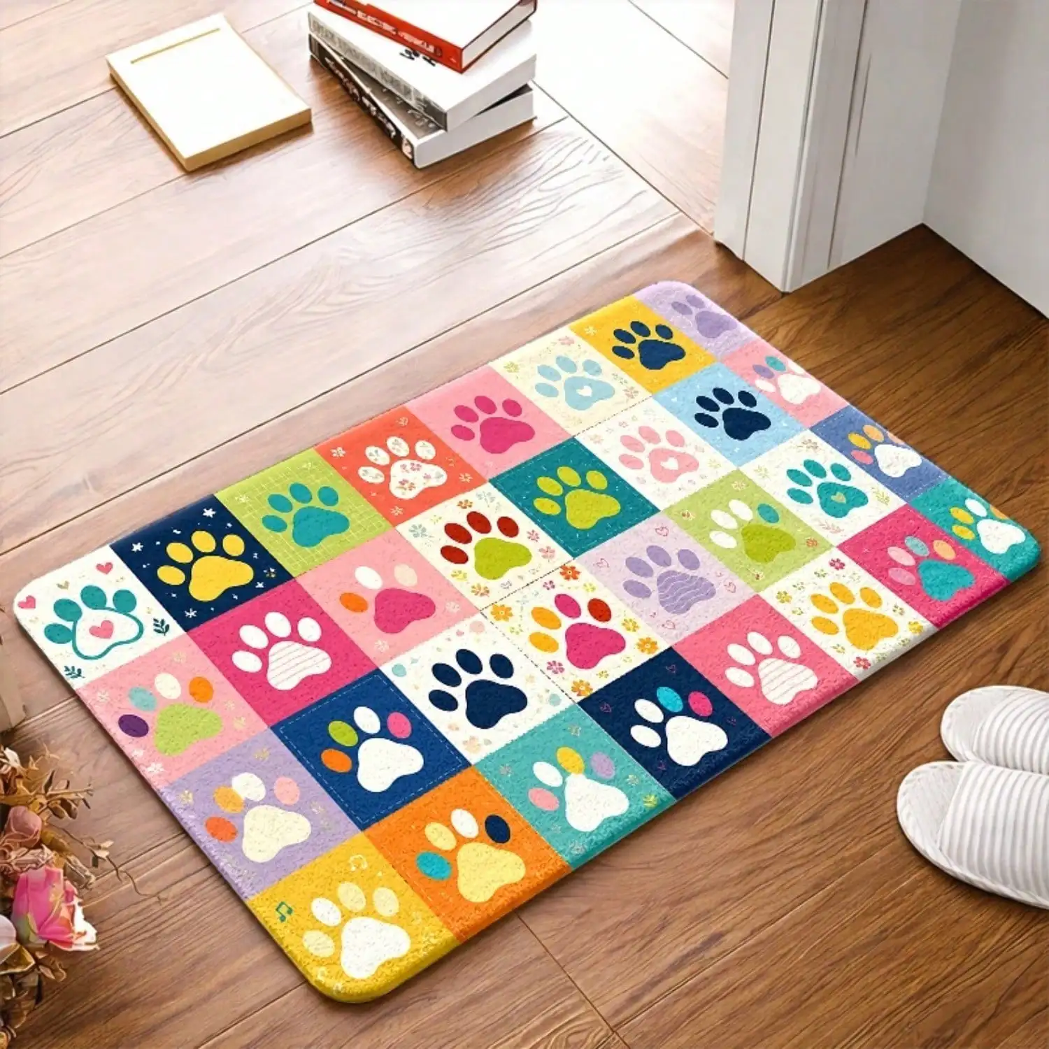 1pc, Cute Dog Paw Print Doormats, Durable Machine-Washable, Bath Mat Suitable For Living Room, Bedroom, Office, Indoor, Bathroom, Balcony, Corridor, Porch