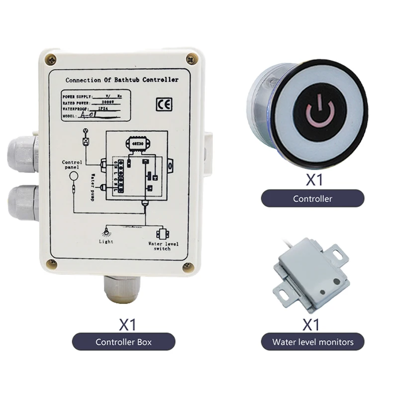 CE certified Bath Water Pump Control Panel Digital Controller Kits Water level Sensor Underwater light Control ForMassag Bathtub