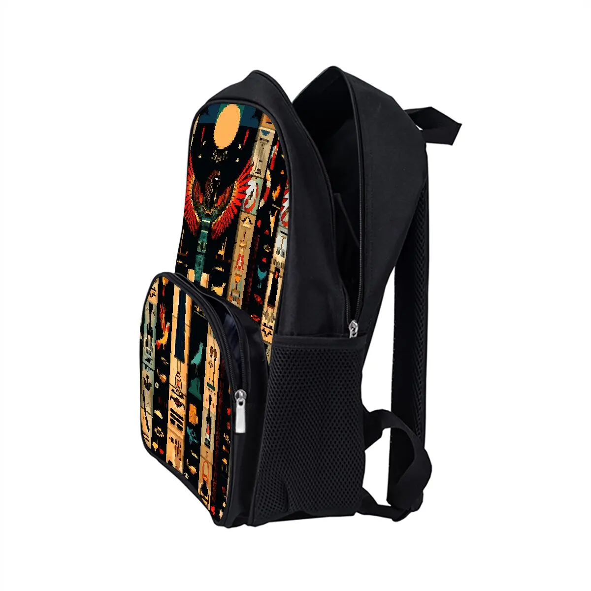 حقيبة ظهر مدرسية مطبوعة بالهيروغليفية المصرية للبنين/الفتيات أفضل هدية مقاومة للماء ثلاثية الأبعاد حقيبة جيب أمامية مستديرة كرتونية للأطفال