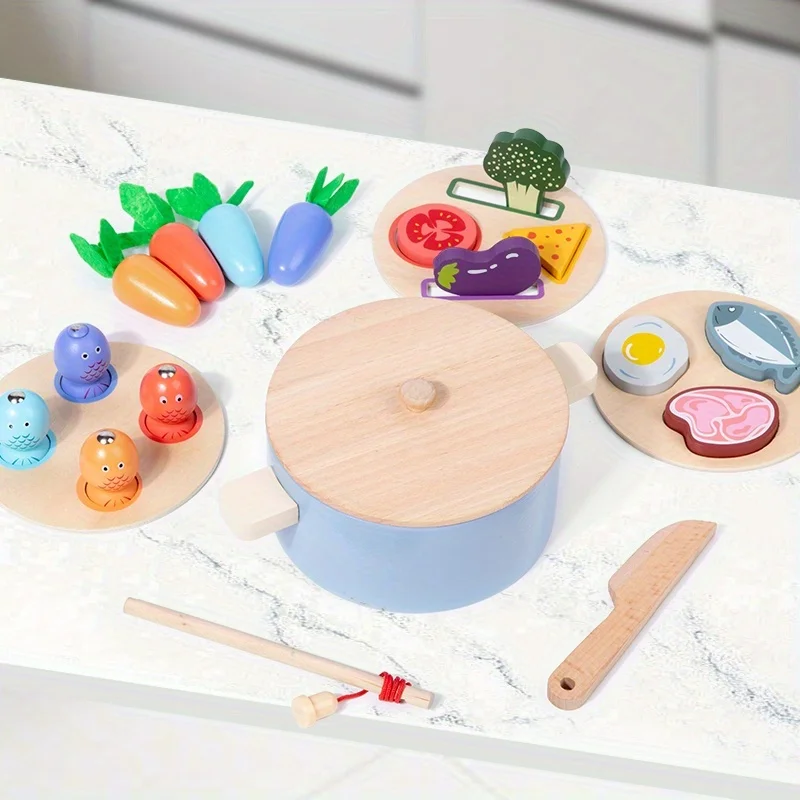 Houten Montessori-keukenspeelgoedset - Kinderen doen alsof kookketel voor peuters, educatief spelen en leren, speelgoed en geschenken
