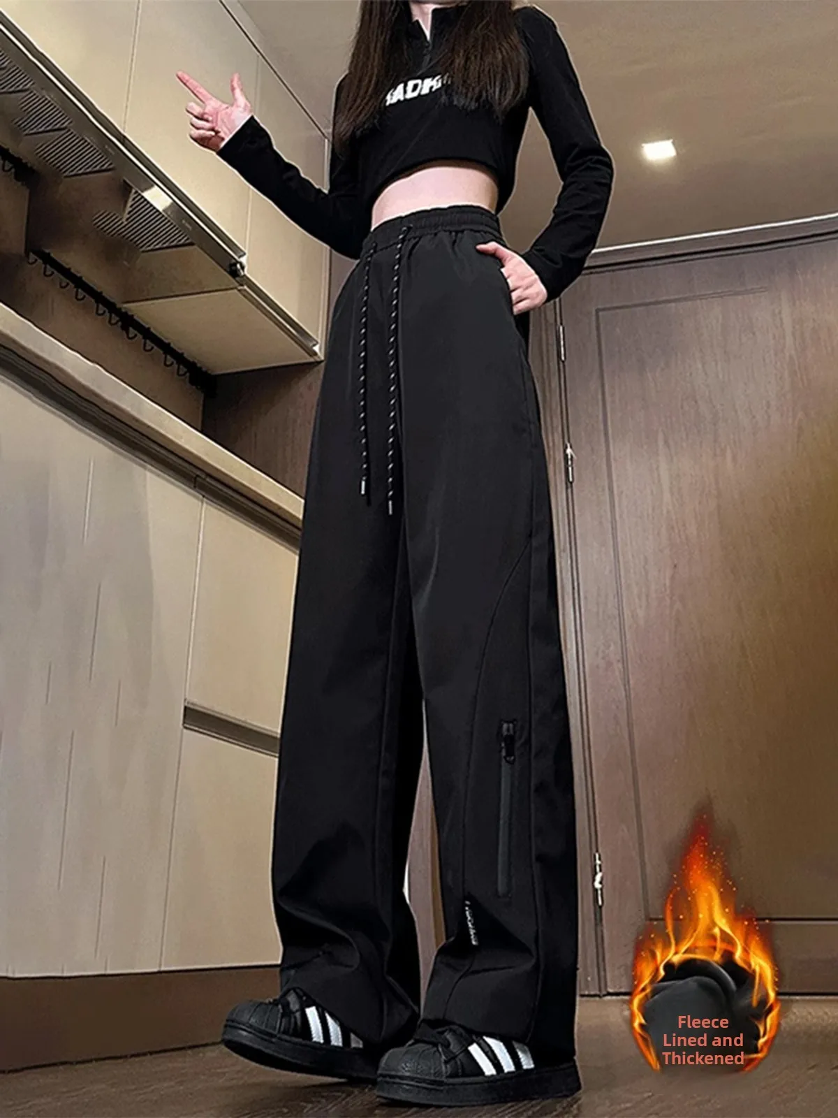 

Bla Soft ell Fce Lined Narrow Work Trousers Women's Spring Autumn Straight Leg Zipper Pants Waterproof Casual Pants