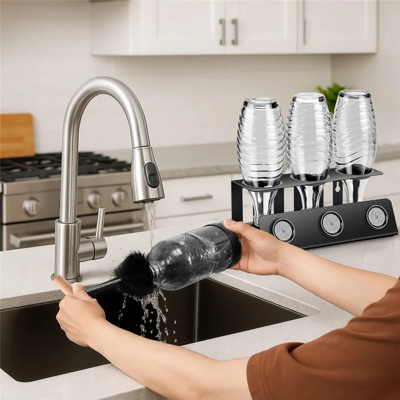 Cepillo de ABUI-35Cm para botellas de vidrio Sodastream y plástico Duo, tiene cerdas duras y una esponja suave, limpia potentes