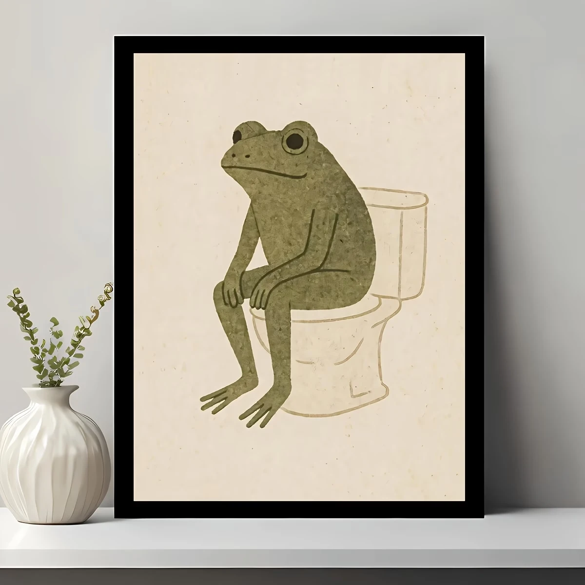Retro-Wandkunstdruck „Es gibt einen Frosch auf der Toilette“, lustiges Leinwandgemälde, Poster, Bild für Schlafzimmer, Wohnzimmer, Heimdekoration