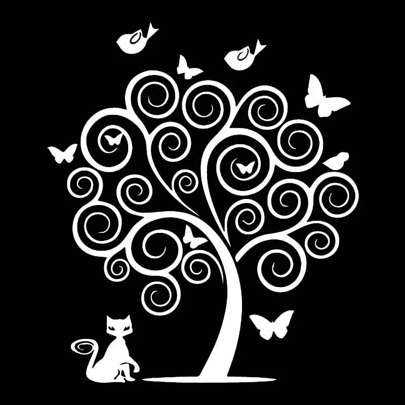 Car Stickers Huge Butterfly and Bird Tree PVC Car Decoration Accessories Decals Creative Waterproof Black/white,17cm*15cm