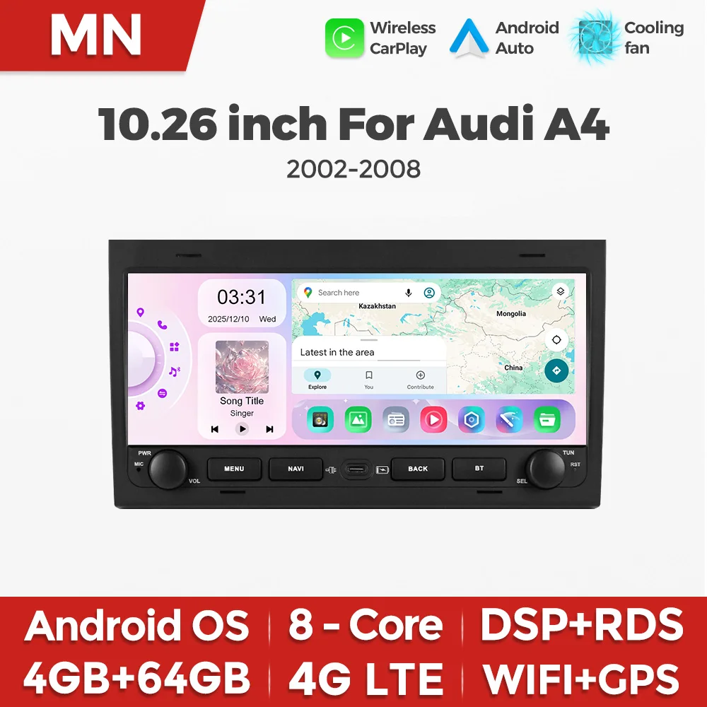 Android 15 64G Car Radio For Audi A4 2000-2009 B6 B7 S4 B7 B6 RS4 SEAT Exeo Carplay Central Multimedia Intelligent audio system